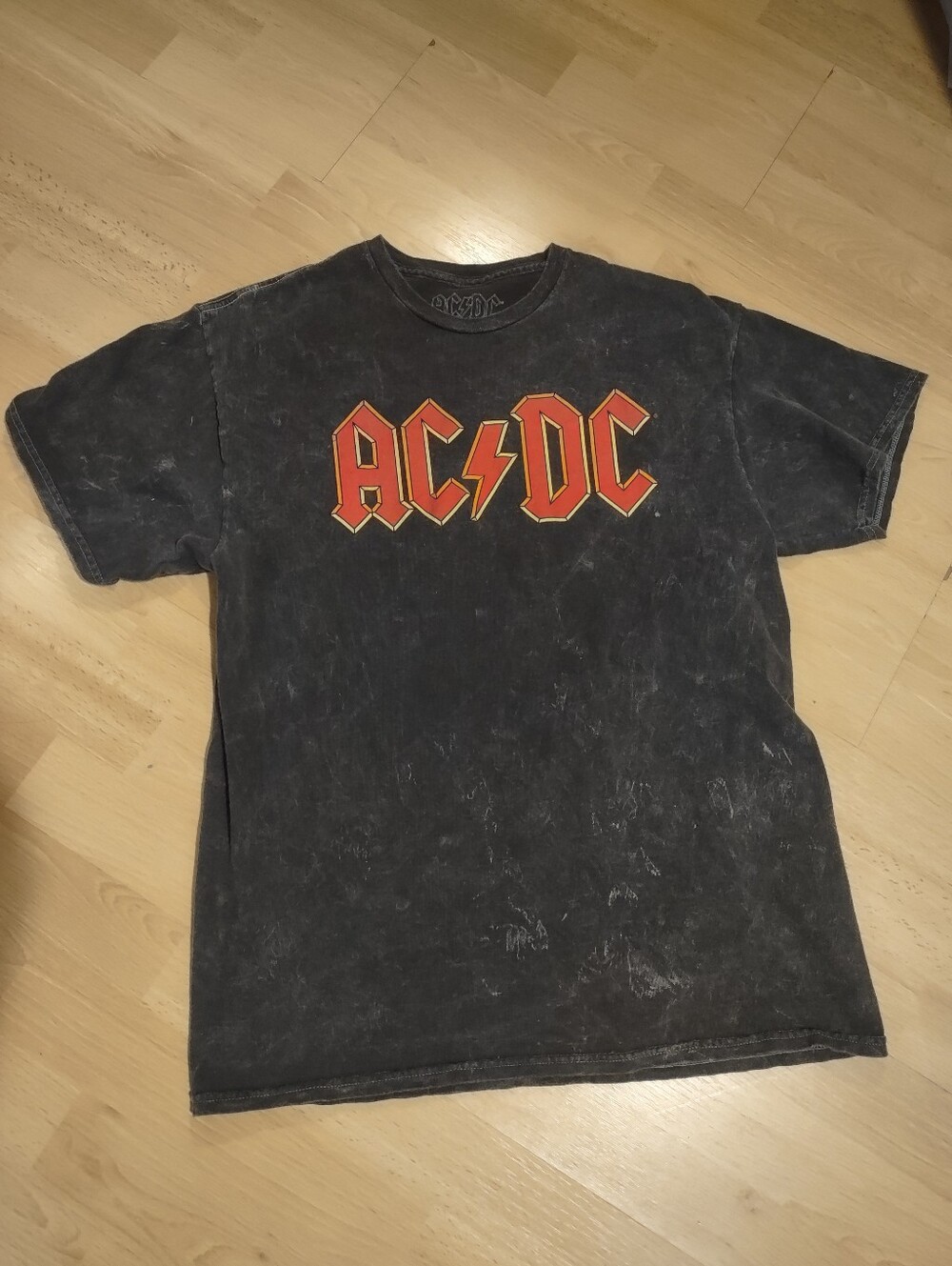 AC/DC Grey Acid Wash Graphic Band Tee - Red Logo